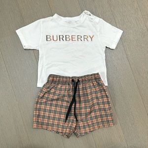 Baby Burberry White Tshirt and Swim Trunks Set 12 months